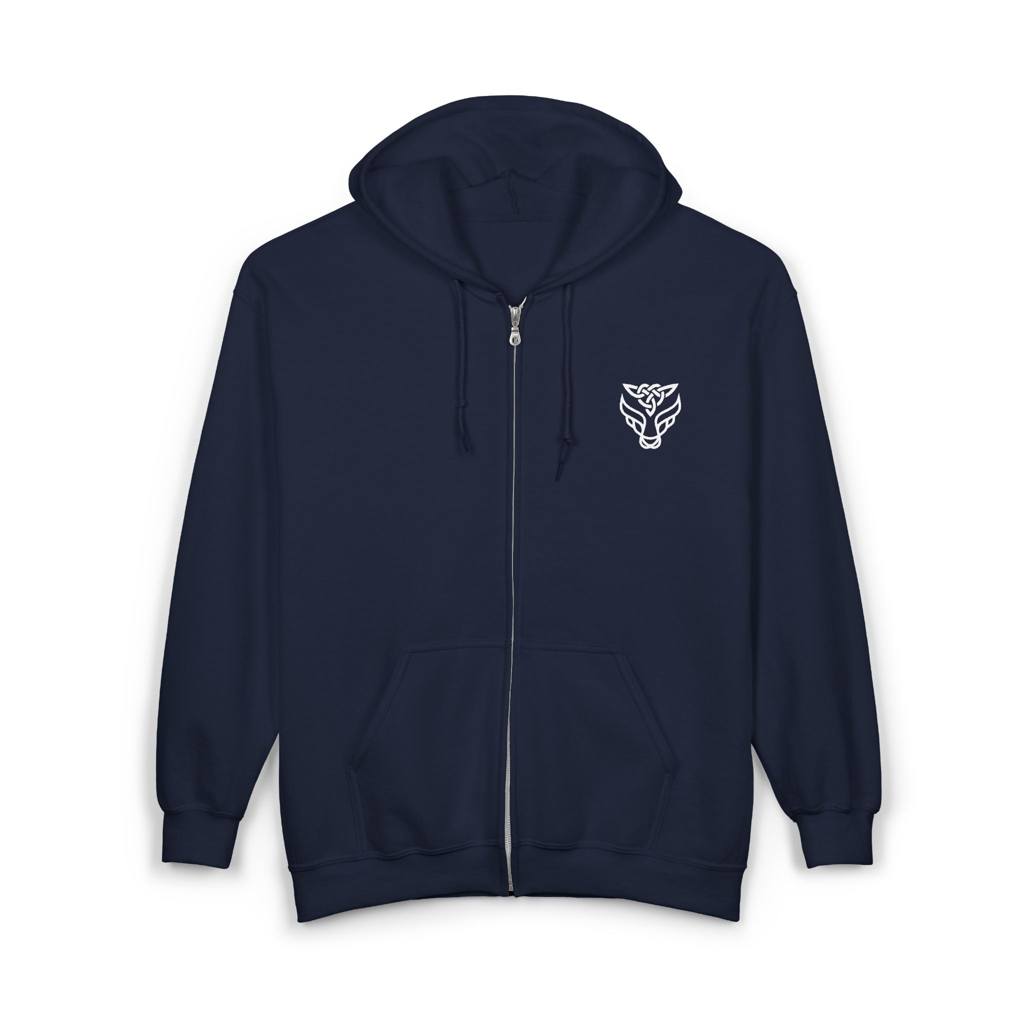 Tribe Irish Gin Wolf Mask Zip Hoodie — Minimal Chest Emblem Full-Zip Sweatshirt