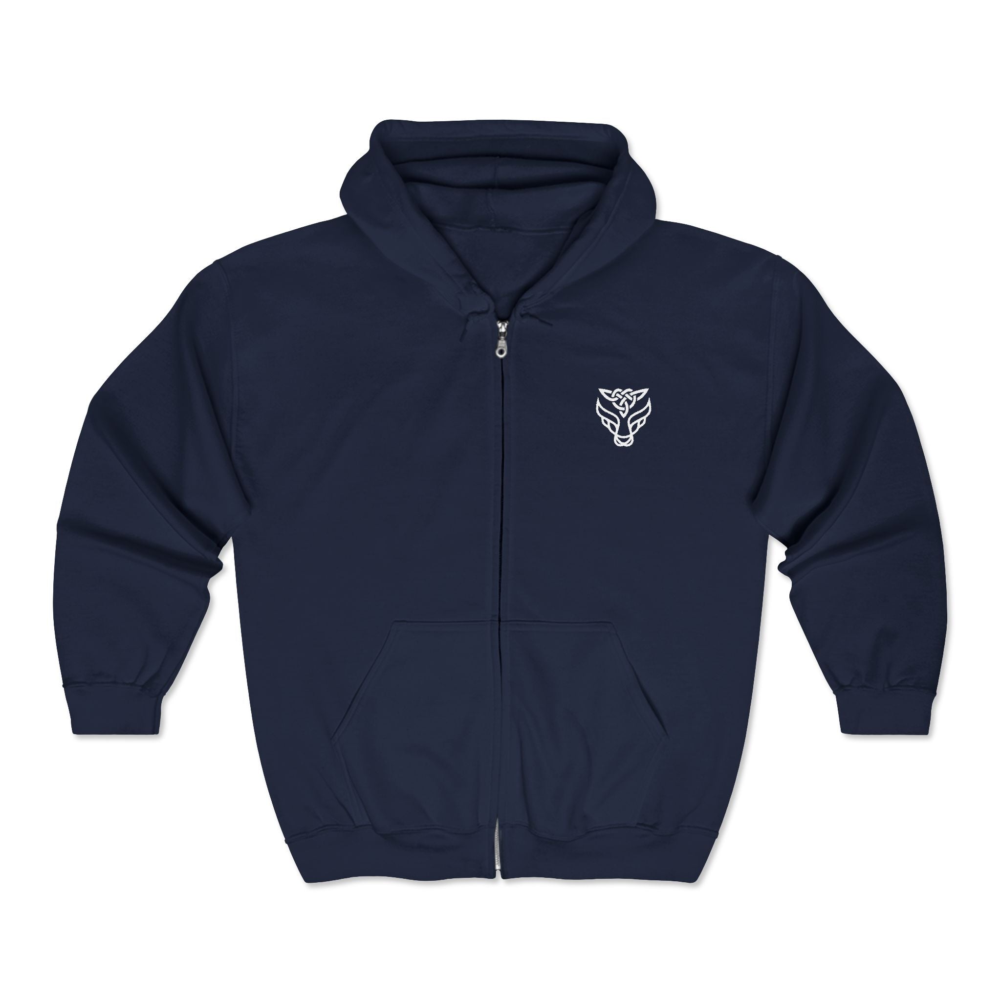 Tribe Irish Gin Wolf Mask Zip Hoodie — Minimal Chest Emblem Full-Zip Sweatshirt